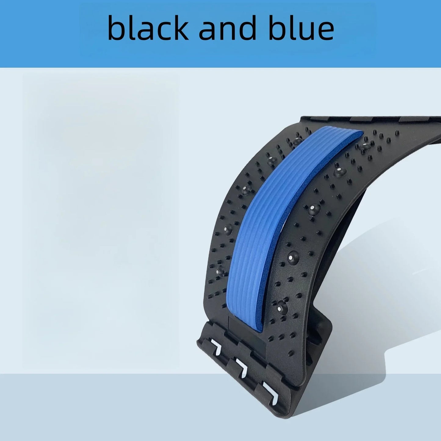 Black and blue back stretcher for pain relief with textured surface for support and comfort