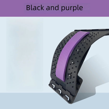 Black and purple back stretcher for pain relief with adjustable design and massage points