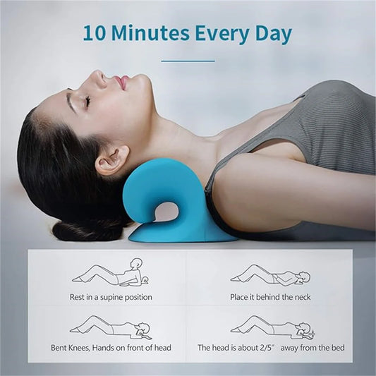 BackBalance neck support pillow for pain relief used under the neck for 10 minutes daily with exercise instructions