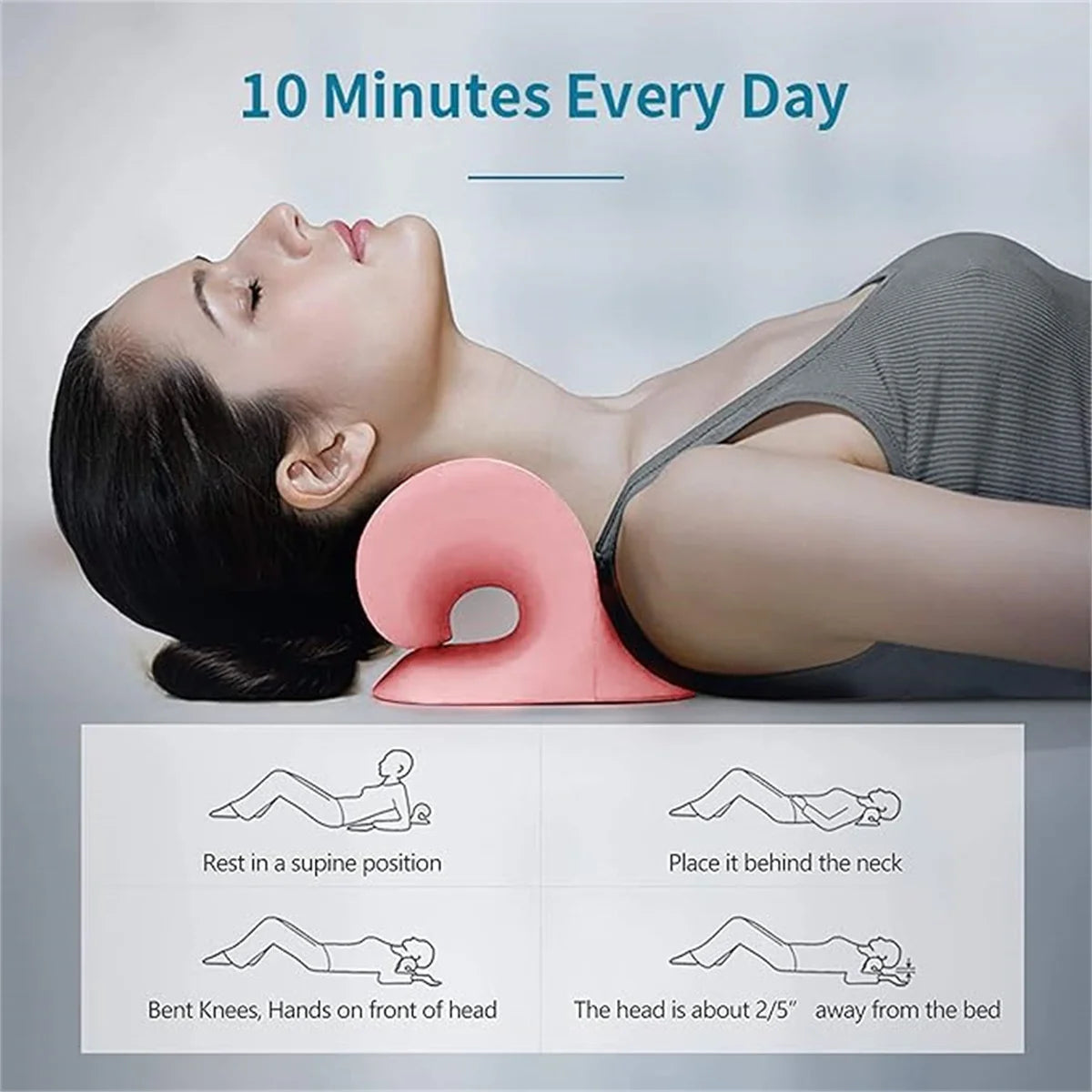 BackBalance neck support pillow for pain relief in pink used under neck for daily 10 minute supine position