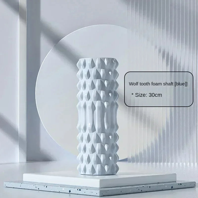 BackBalance spike massage roller for back pain with textured white wolf tooth foam shaft 30cm