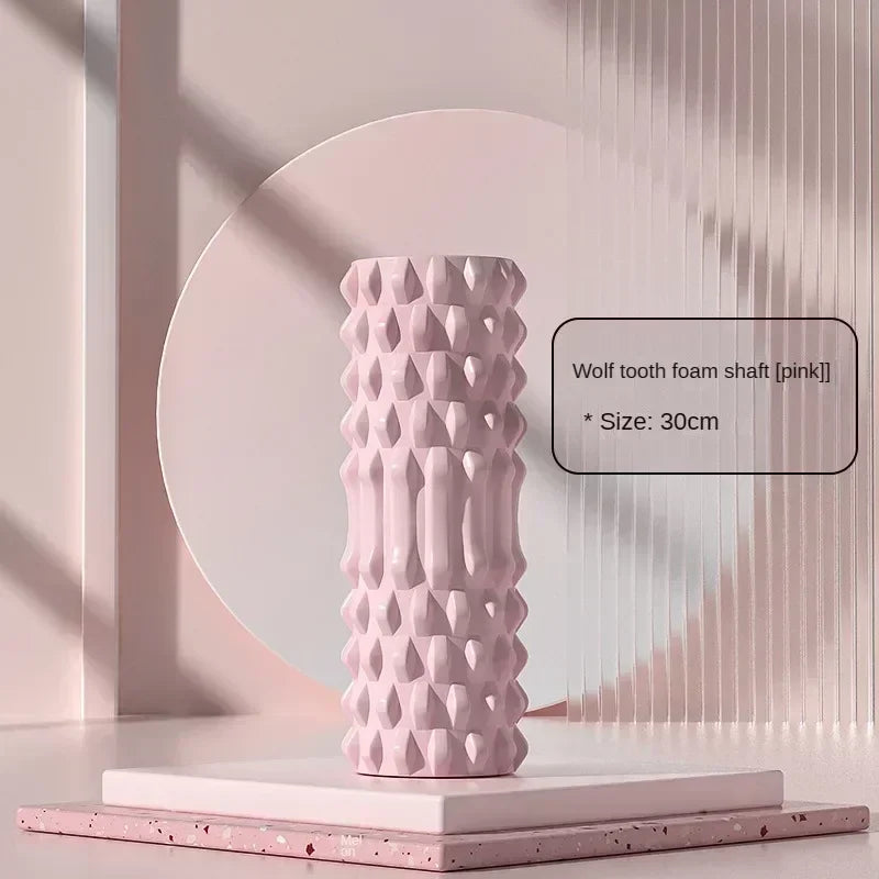 BackBalance spike massage roller for back pain in pink with wolf tooth foam texture 30cm size
